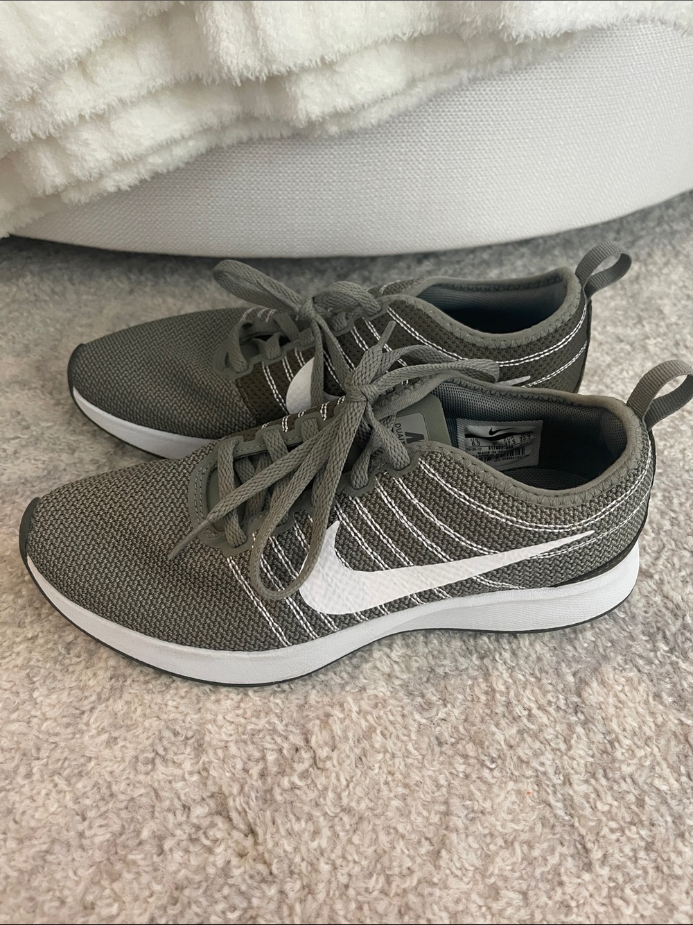 Nike Olive Gray Knit Sneakers with White Swoosh